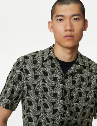 Easy Iron Linen Blend Hawaiian Printed Shirt